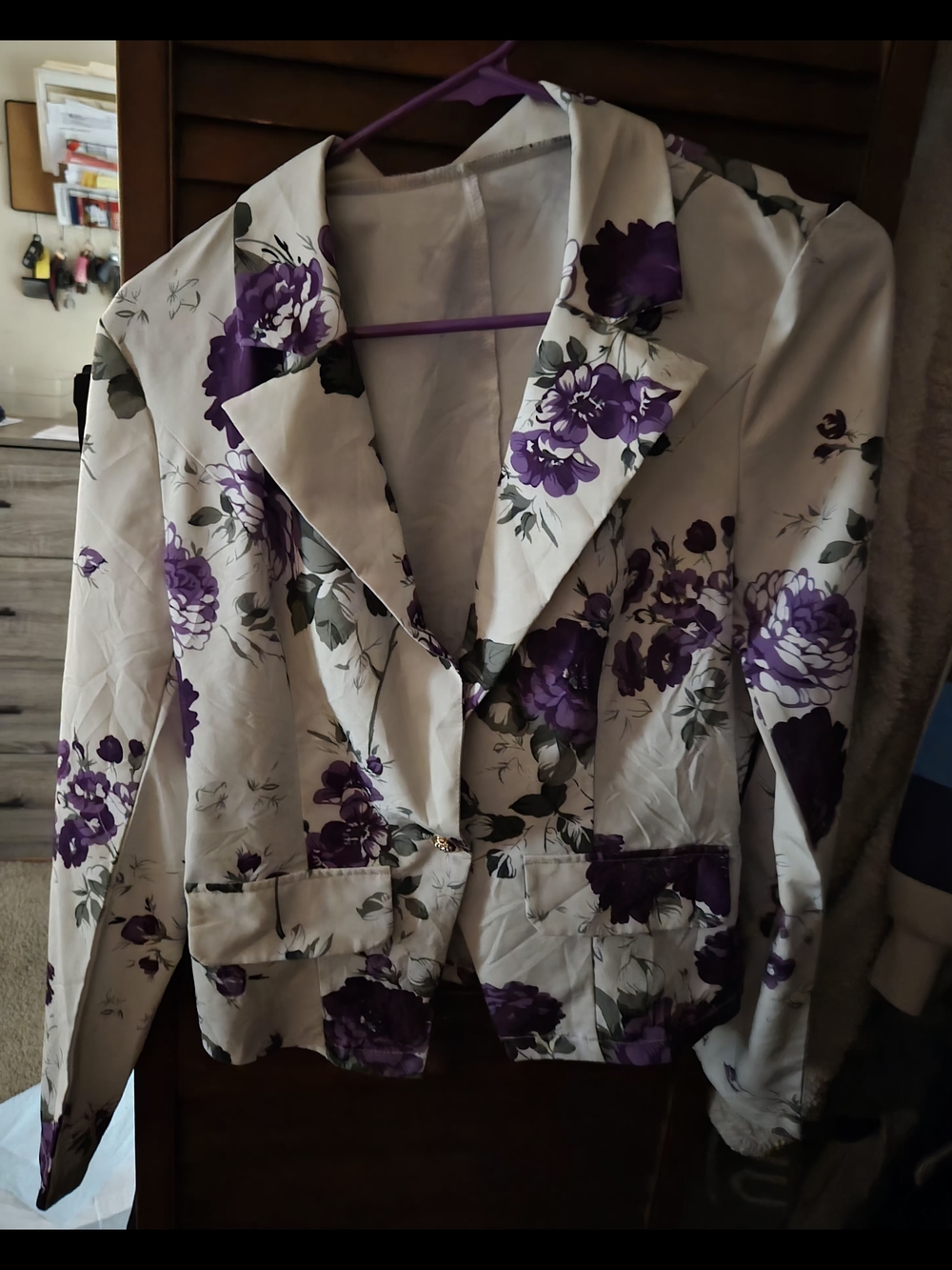 Floral Purple & White Women's Blazer Jacket